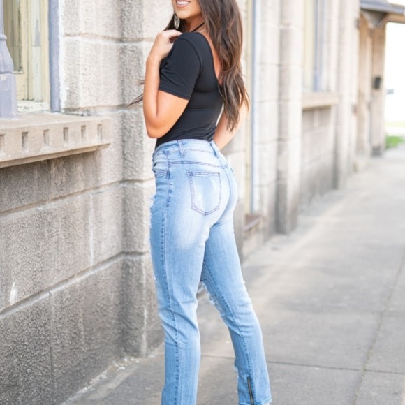 L&B Plaid Patch Distressed Jeans - Picture 2 of 6